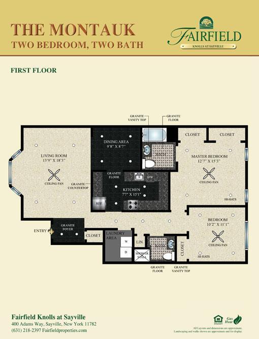 Floor Plan - Montauk Two Bedroom Lower 2 Bath