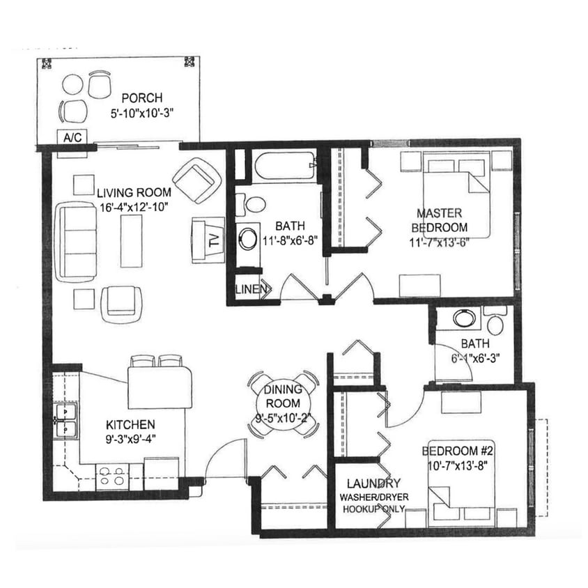 Floor Plan - Two Bedroom/One & Half Bath