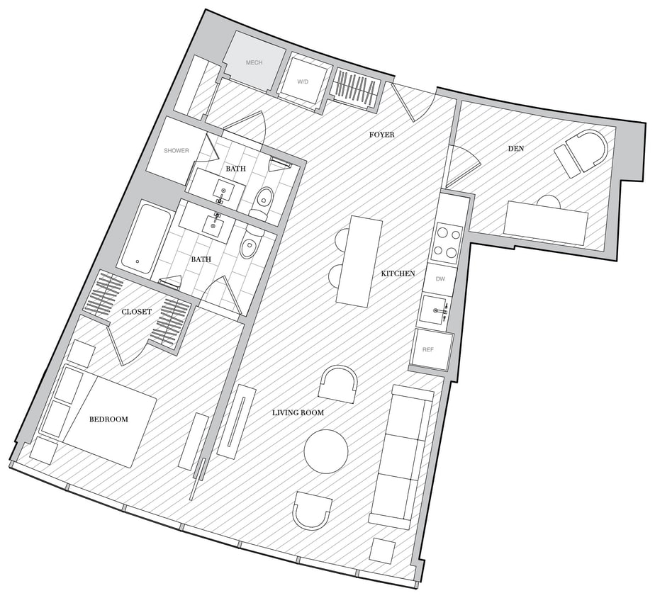 Floor Plan - 1 Bed 2 Bath Den B1 2D1