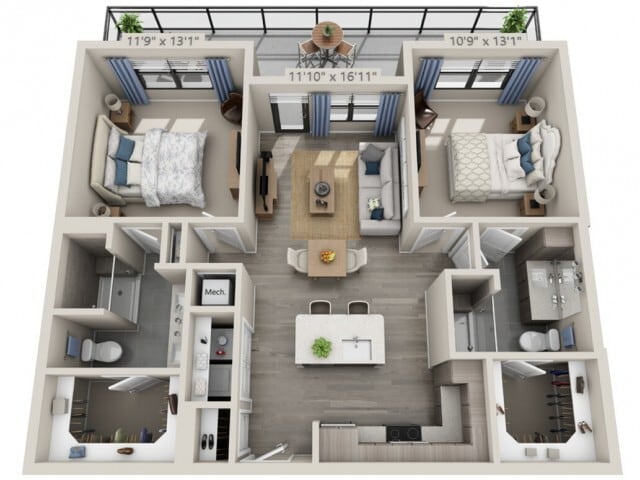 Floor plans are artist’s rendering. All dimensions are approximate. Actual product and specifications may vary in dimension or detail. Not all features are available in every apartment. Prices and availability are subject to change. - B1C