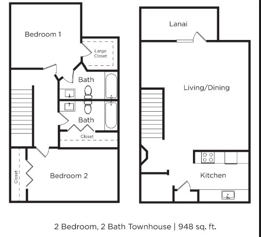 Floor Plan - 2 bedroom Townhome
