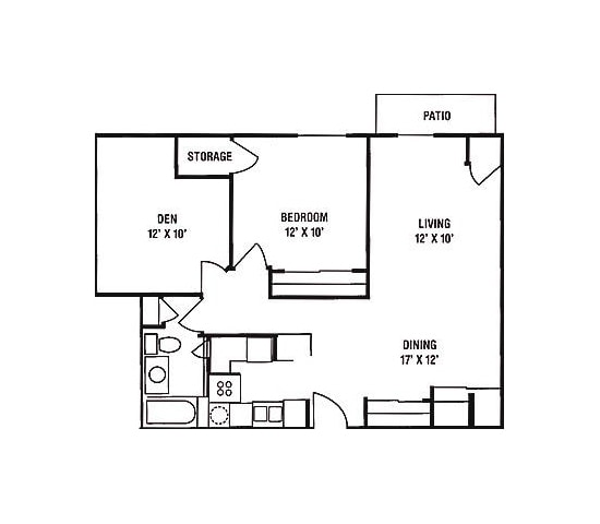 Floor Plan - B1 - 1 Bedroom, 1 Bath with Den