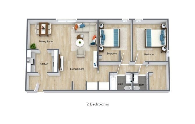Floor Plan - Two Bedroom, One And A Half Bathroom | 3
