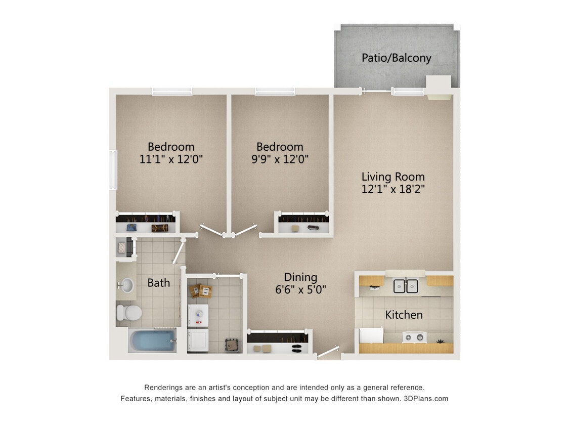 Floor Plan - 2 Bed 1 Bath (A)