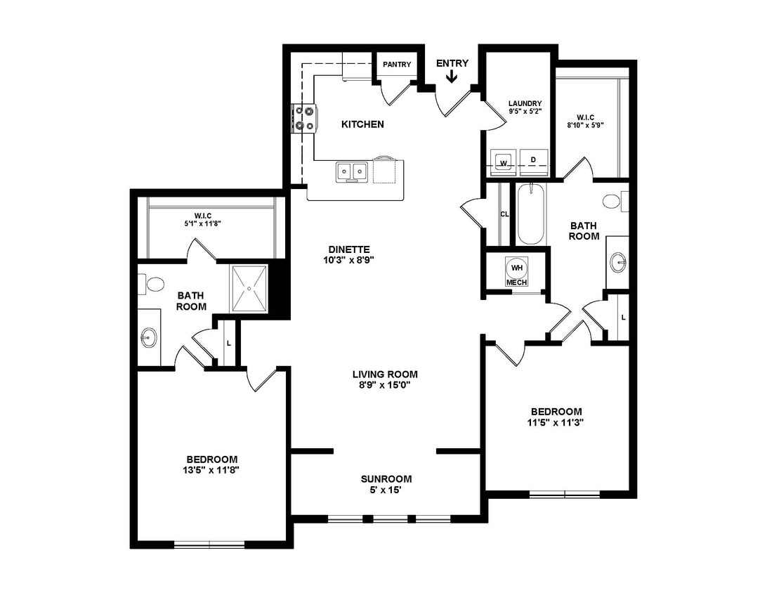 Floor Plan - 2 Bedroom Craftsman Sunroom