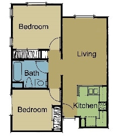 2BR/1BA - 1 Bedroom