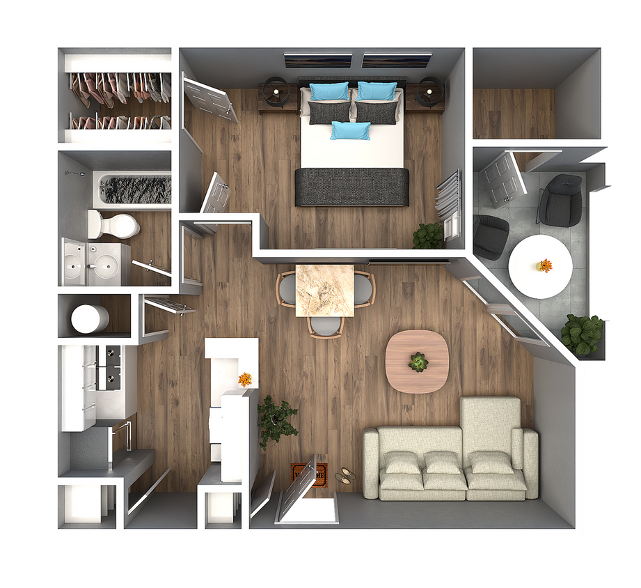 Explore this chic apartment designed for modern living with an efficient and stylish layout. - 1 Bedroom 1 Bath A