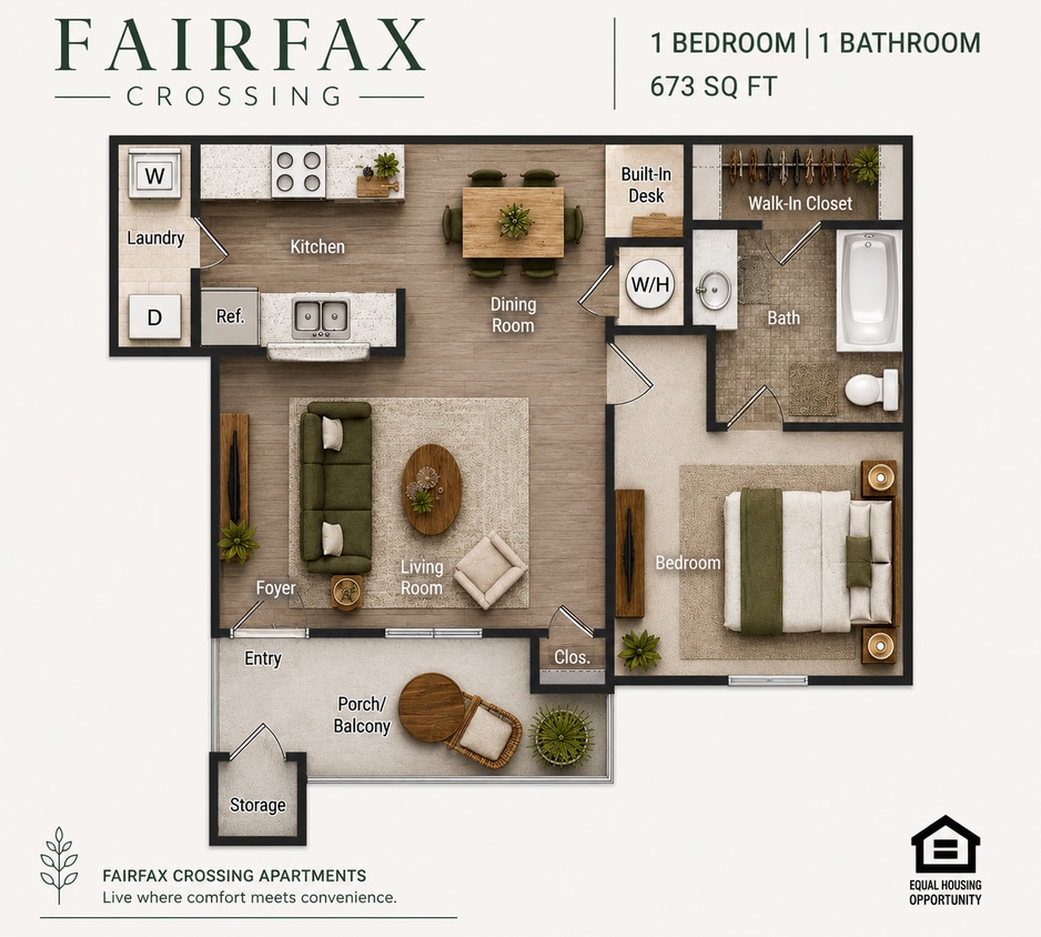 1BR 1BA 673SF - 1BR