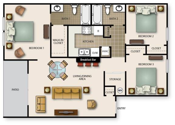 Floor Plan - Three Bedroom Two Bath
