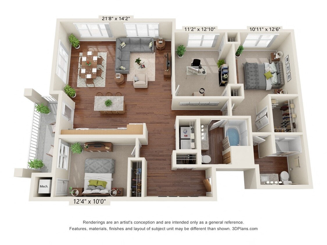 Floor Plan - Three Bedroom 3D