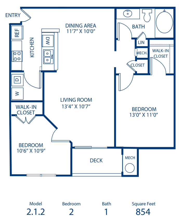 Floor Plan - 2BR 1BA 863 sqft