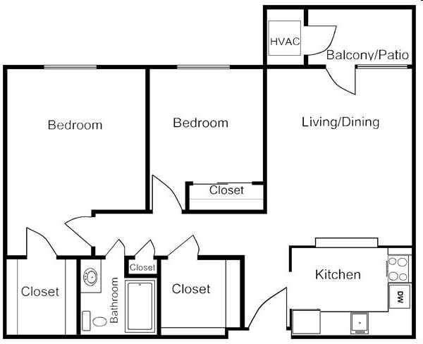 2BR/1BA - Two Bedroom