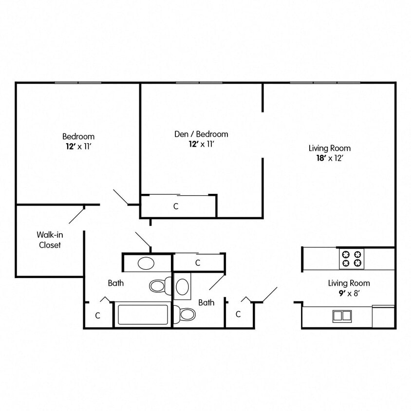 Floor Plan - One Bedroom Apartment with Den.
