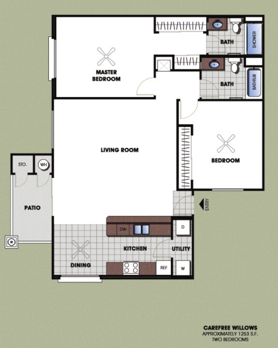 Grand 2BR, 2BA w/Private Patio - 1253 SF - Grand Two Bedroom
