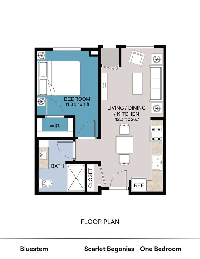 Floor Plan - Scarlet Begonia - One Bedroom