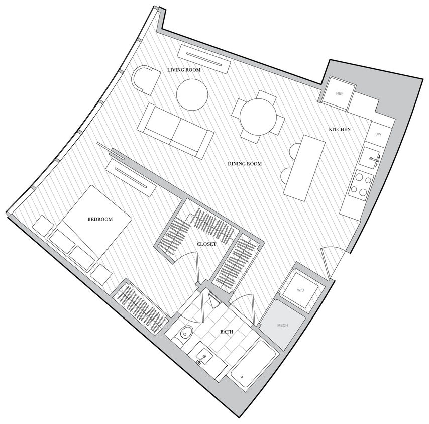 Floor Plan - 1 Bed 1 Bath B1J