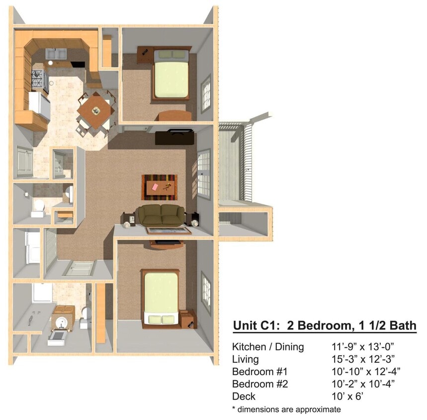 Floor Plan - C1 2 Bed 1.5 Bath