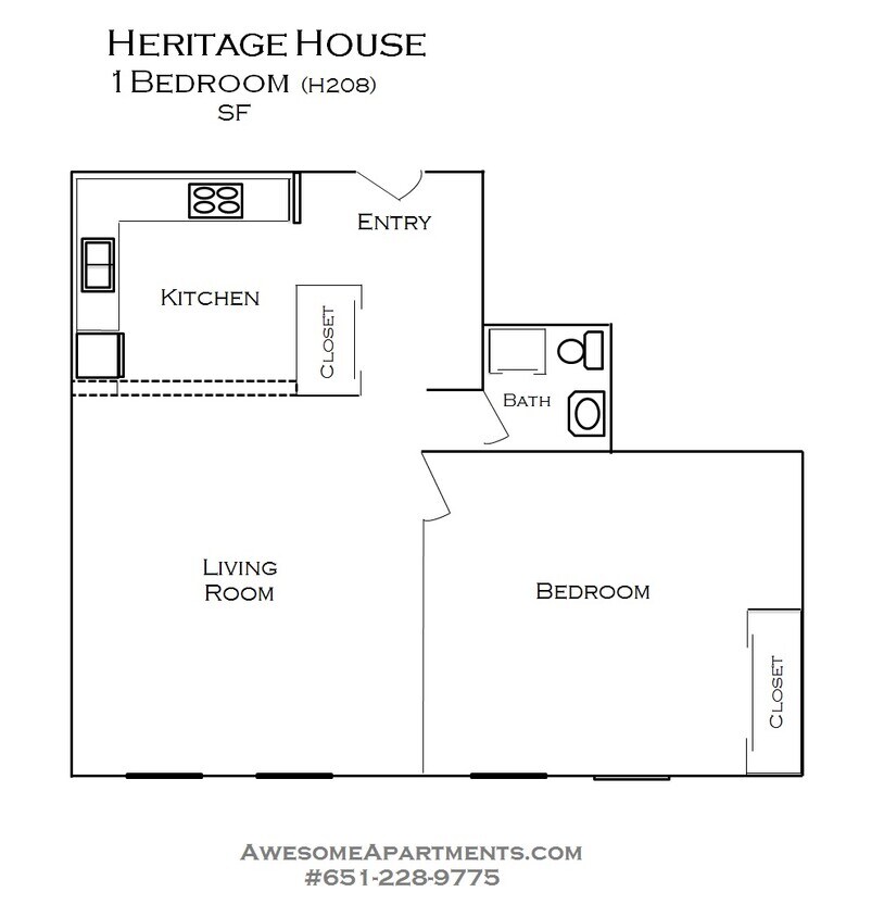 Floor Plan - 1 Bedroom 1 Bath - Handicap Unit