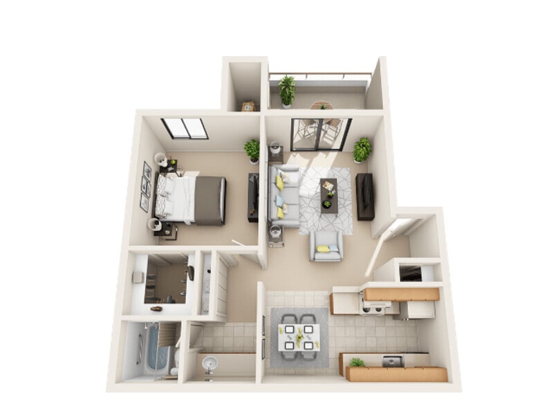 A2U - Upgraded, 2nd floor, 1BR, 1BA - 684SF - A2U