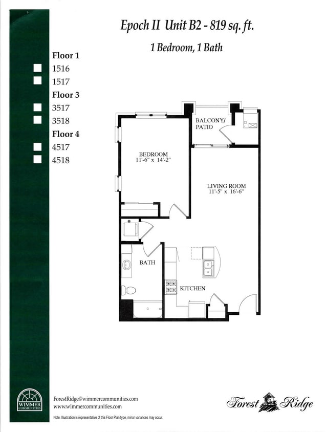Floor Plan - Epoch North - 1 Bed 1 Bath (B2)