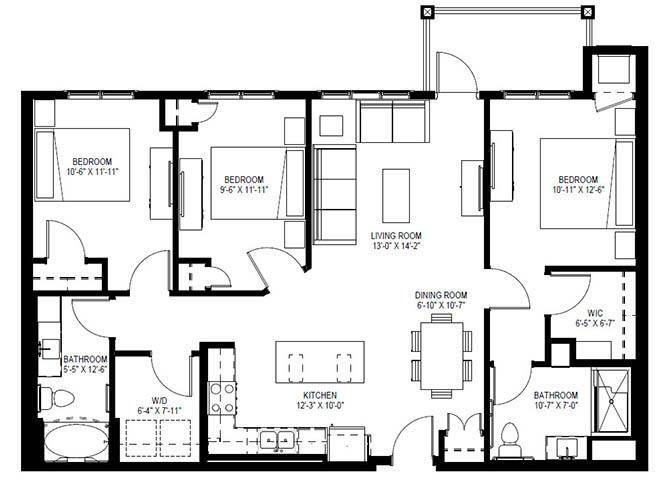 Floor Plan - Three Bedroom B (Wheelchair Accessible)
