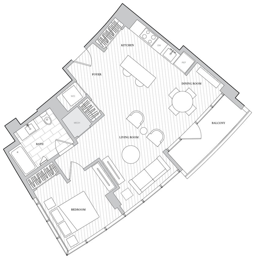 Floor Plan - 1 Bed 1 Bath B1L