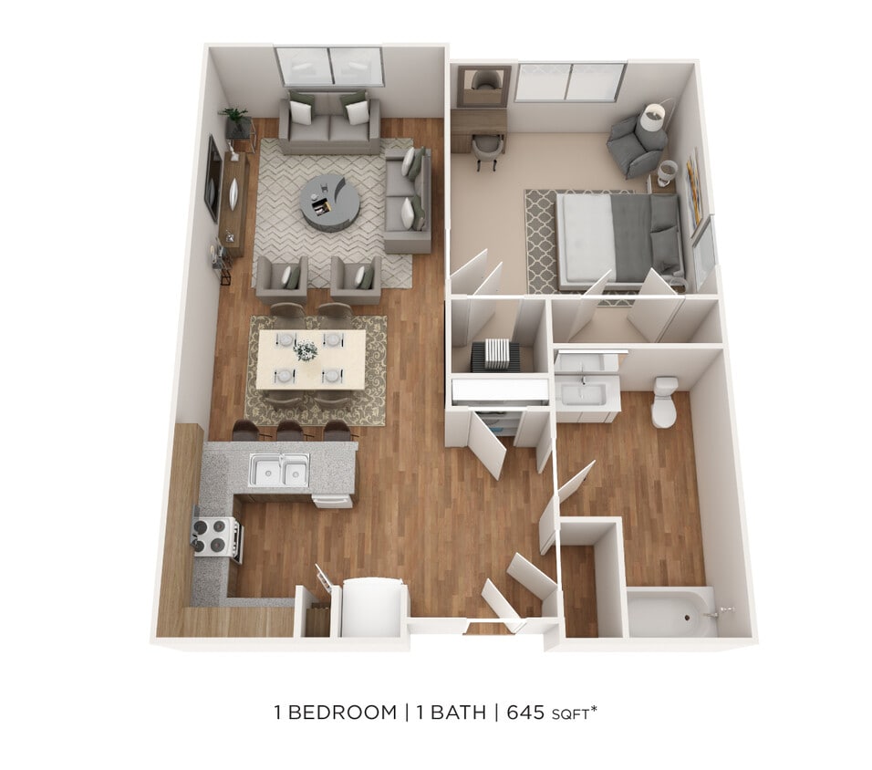 Floor Plan - One Bedroom- 645 sqft