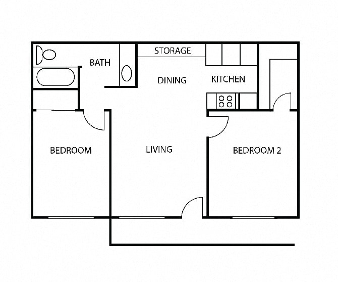 Floor Plan - 2 BR, 1 BA - Large