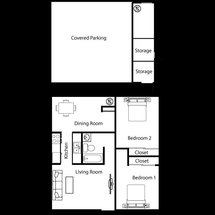 Floor Plan - 2 Bedroom x 1 Bath