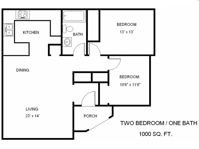 2BR/1BA - Two Bedroom