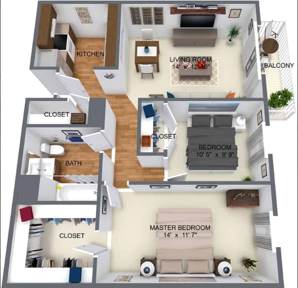 Floor Plan - 2 Bedroom / 1 Bath