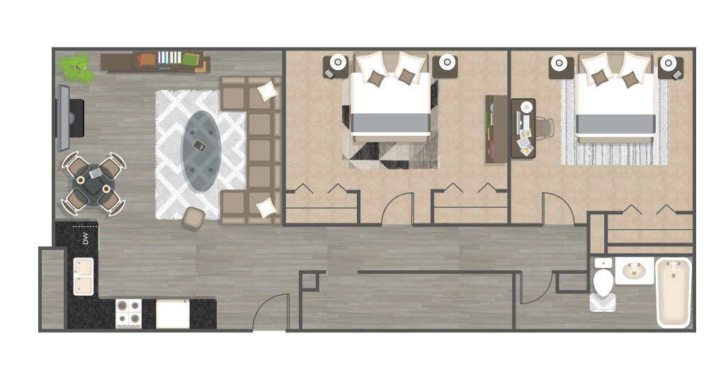 Floor Plan - Two Bedroom One Bath - The Yukon