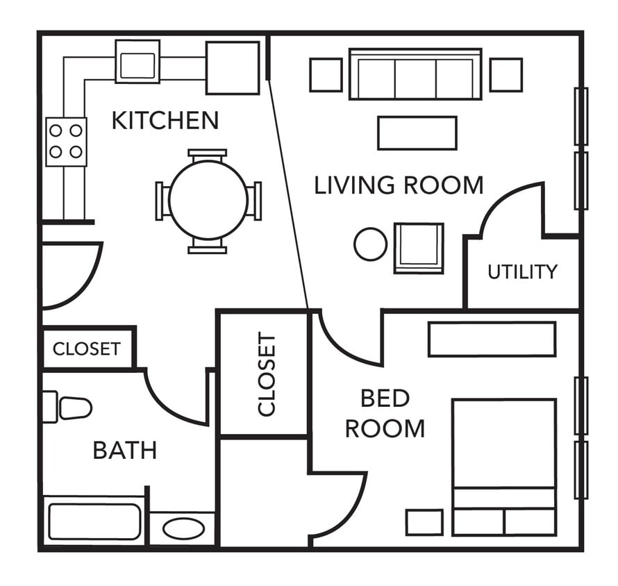 Floor Plan - 1 Bedroom/1 Bath