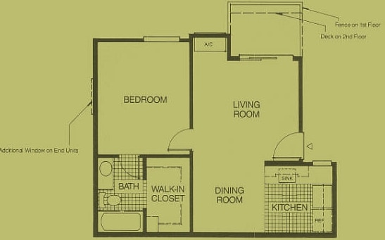 B - 1 Bedroom, 1 Bath  w/ Balcony