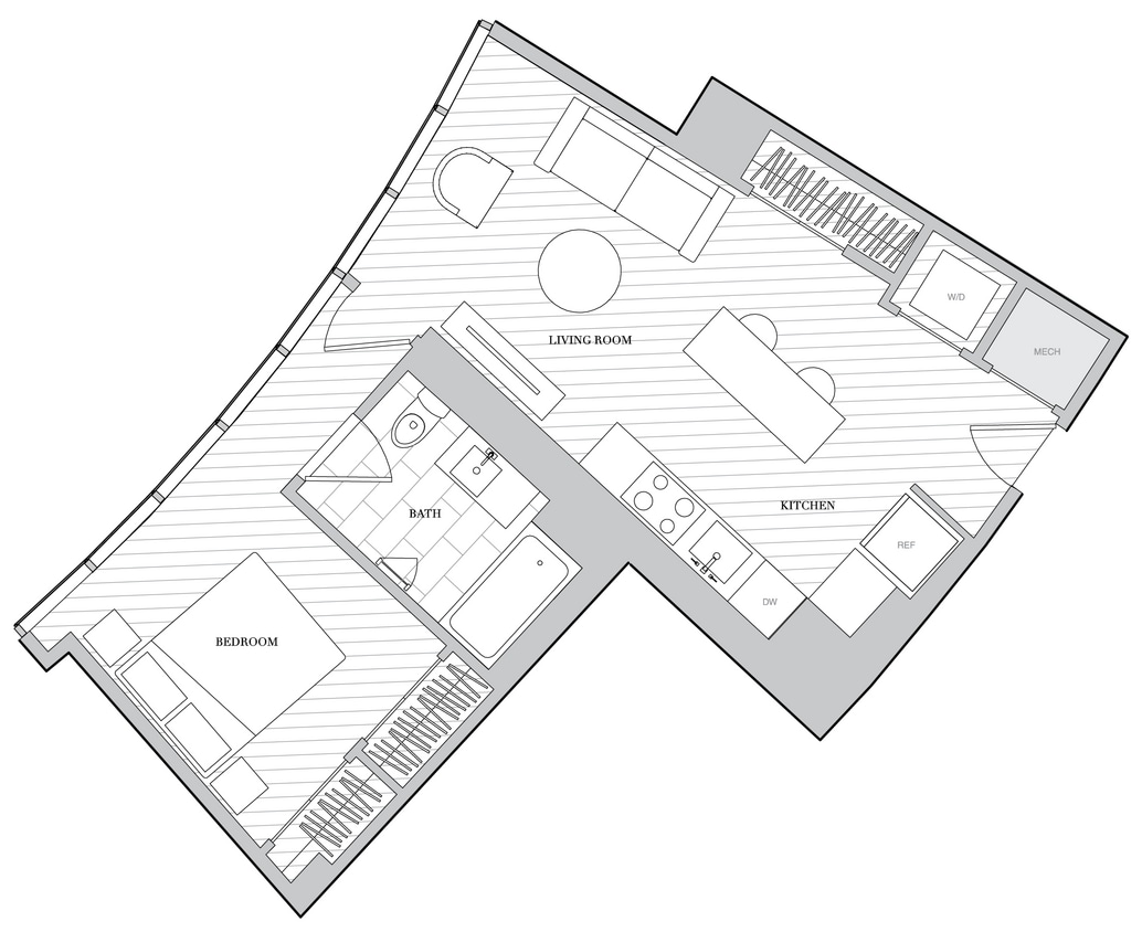 Floor Plan - 1 Bed 1 Bath B1A