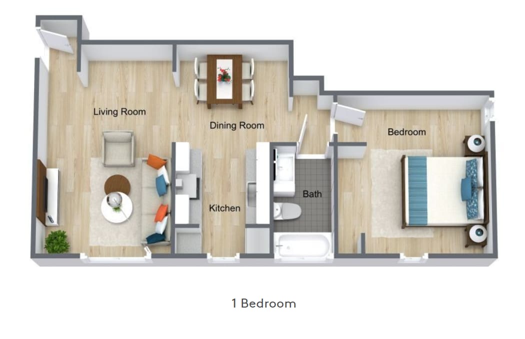 Floor Plan - One Bedroom, One Bathroom