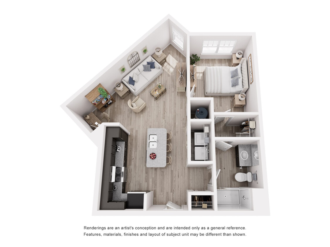 Floor Plan - 1 Bed 677 sf
