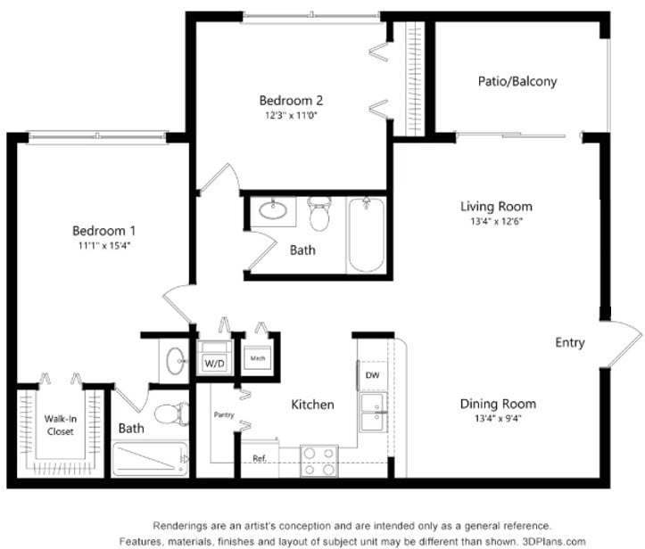 Floor Plan - 2BR/2.0BA