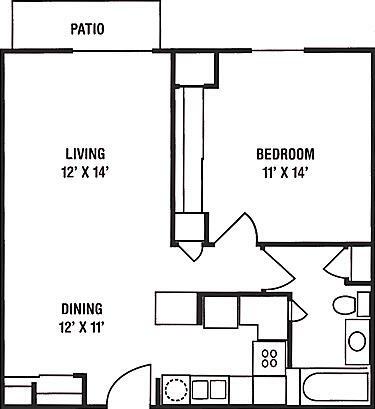 Floor Plan - 1 Bedroom, 1 Bath