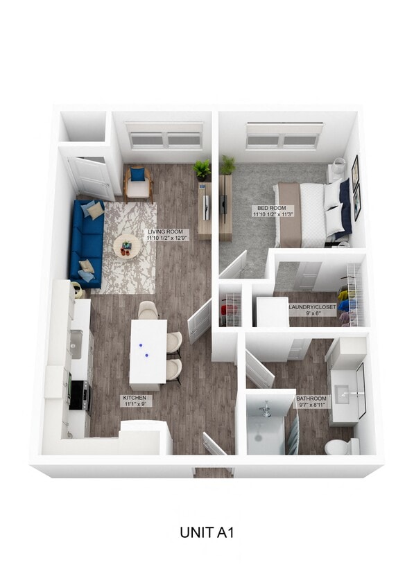 Floor Plan - Snowshoe - 1 Bedroom 60%