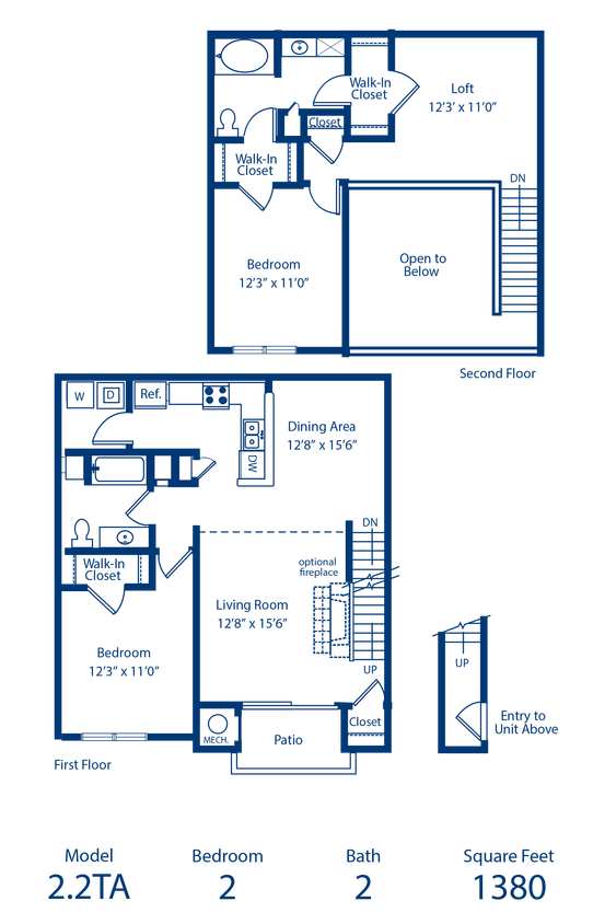 Floor Plan - 2BR 2BA 1380 sqft Townhouse