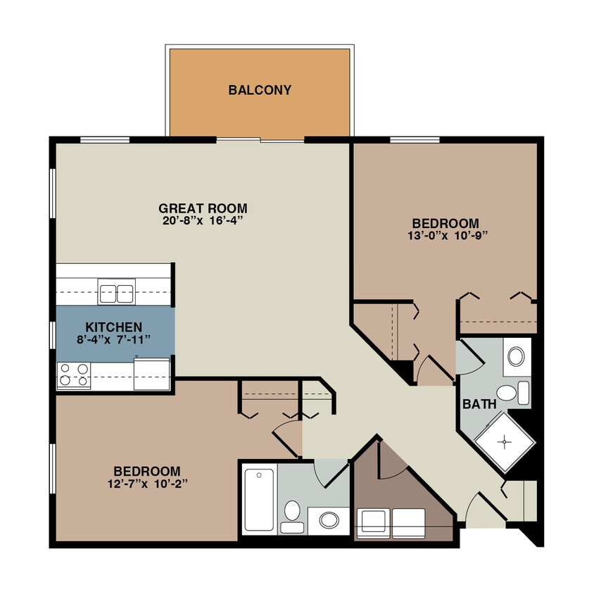 Floor Plan - 2C - 2 Bedroom Corner
