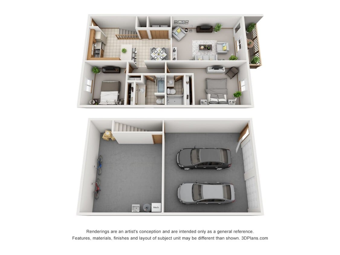 Floor Plan - 2 Bedroom 2 Bath Ranch - 1140