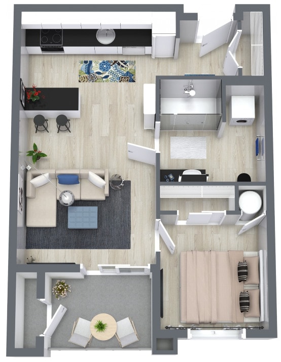 Floor Plan - 1 Bedroom, 1 Bath 578sf