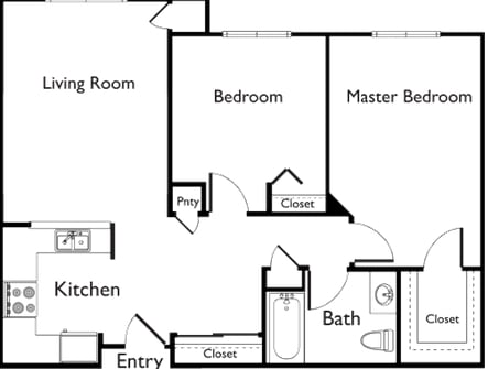 2BR/2BA - 2 Bedroom 1 Bathroom
