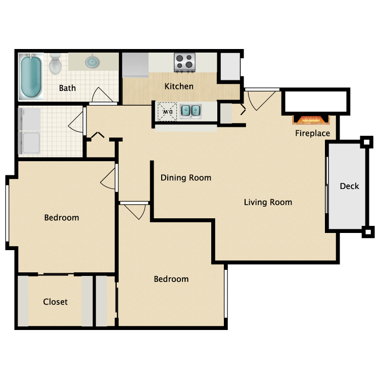 Floor Plan - Two Bedroom One Bath