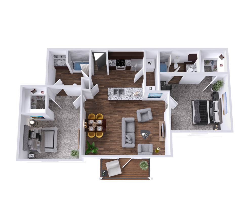 Two Bedroom Two Bathroom Apartment with Washer and Dryer - B4 The Lavender