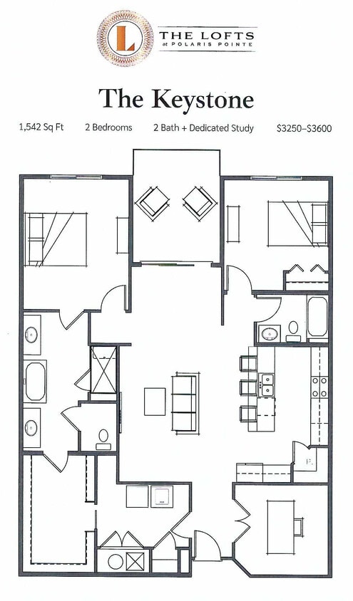 The Keystone - 2 BR/2BA + Study