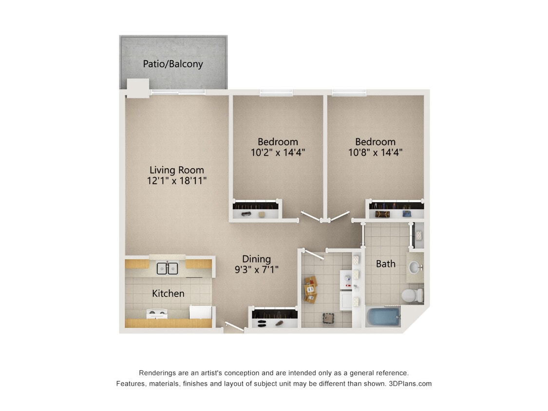 Floor Plan - 2 Bed 1 Bath (B)