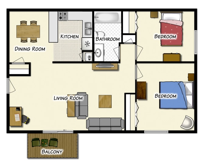 Floor Plan - 2 BR / 1 BA